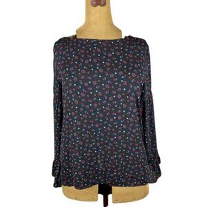 Loft Top Black Geometric Pattern Red, Blue Flutter Sleeve Women's Size S